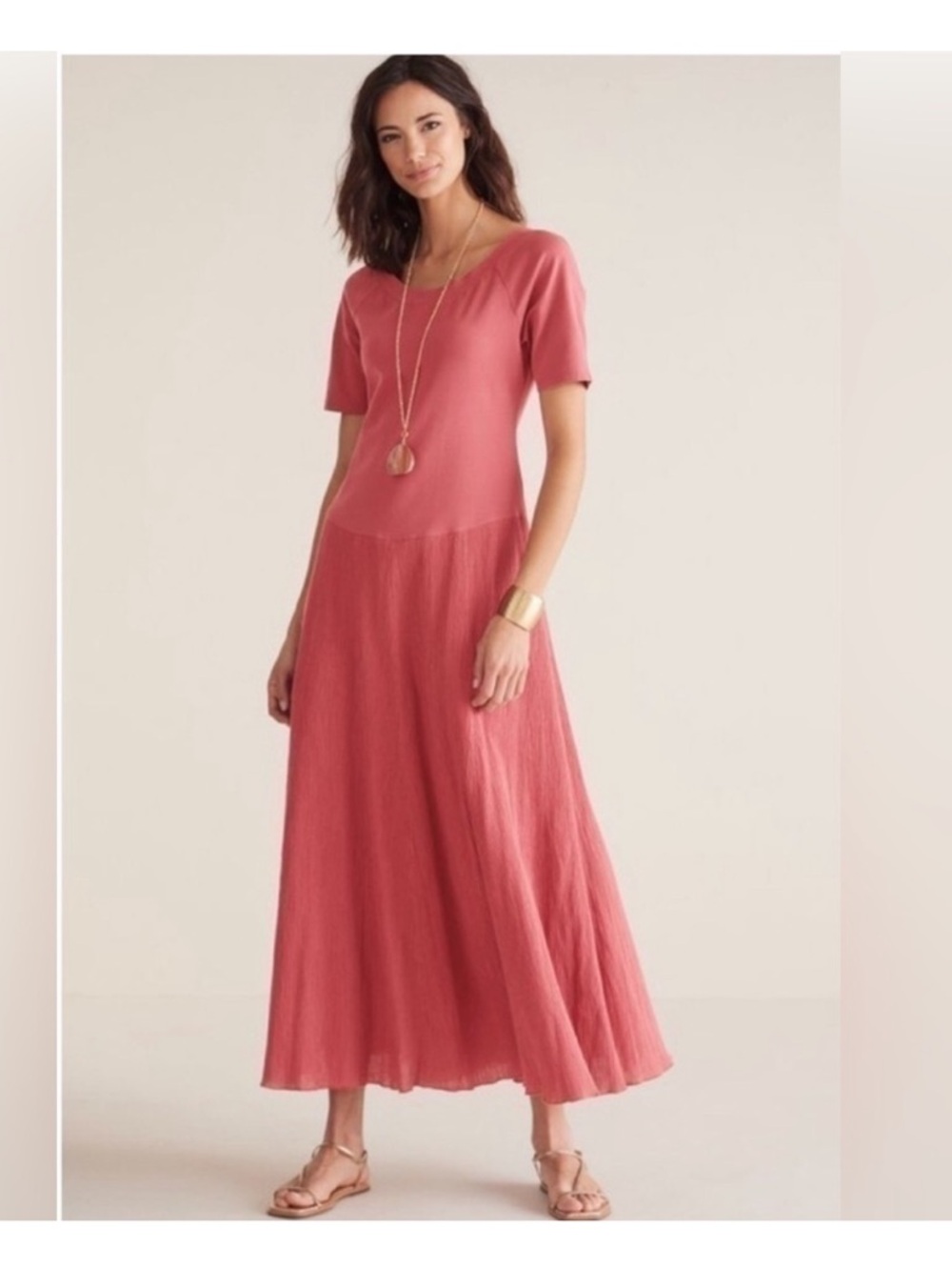 Soft Surroundings Coral Short-Sleeve Maxi Dress